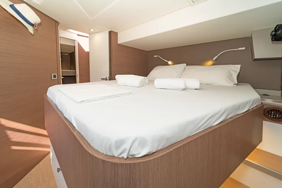 Cabin on Laguana, a Bali 4.8 catamaran at Gouvia, Greece