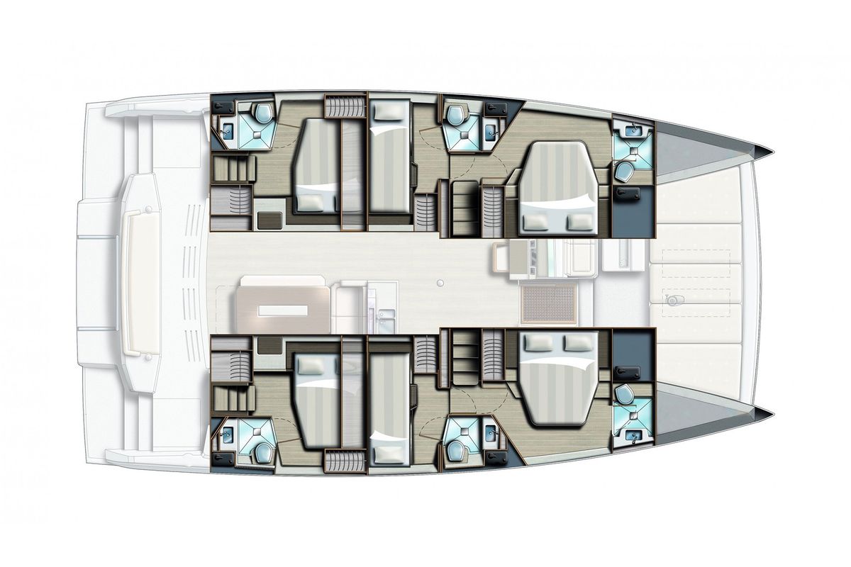 Deck of Laguana, a Bali 4.8 catamaran at Gouvia, Greece