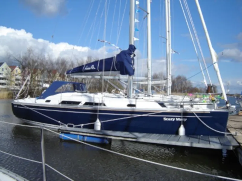 Exterior view of Scary Mary, a Hanse Yachts Hanse 370 sailboat at Altefähr, Germany