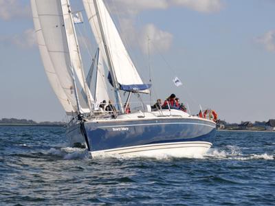 Exterior view of Scary Mary, a Hanse Yachts Hanse 370 sailboat at Altefähr, Germany