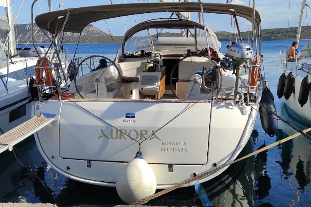 Deck of Aurora, a Bavaria Cruiser 46 sailboat at Athens, Greece