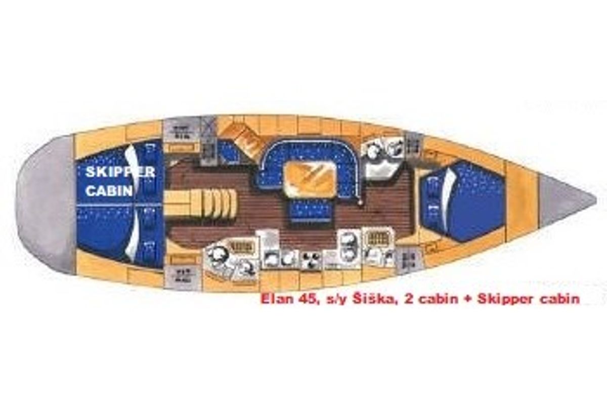 Floor plan of Comfort, a Elan 45 sailboat at Općina Sukošan, Croatia