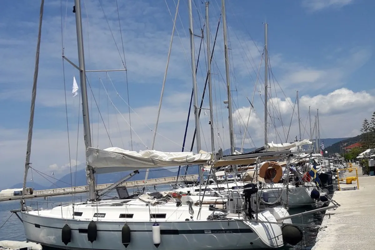 Exterior view of Canenas, a Bavaria 40 Cruiser S sailboat at Sami Municipal Unit, Greece