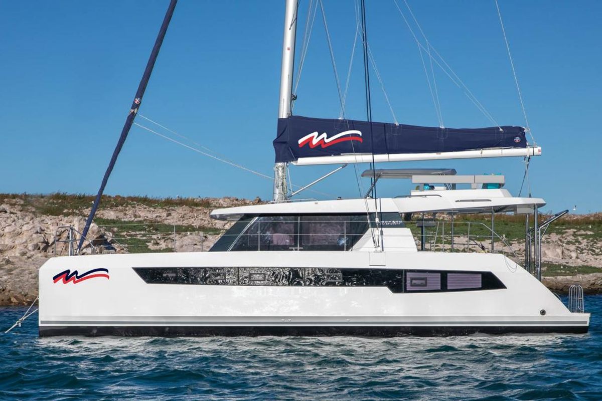 Exterior view of Moorings 4200/4 Exclusive, a Leopard 42 catamaran at Procida, Italy