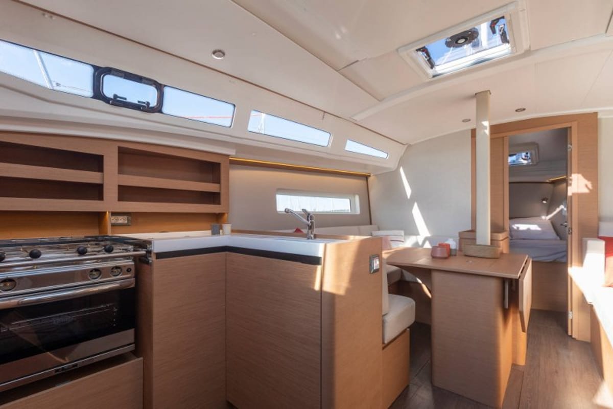 Galley of Simply The Best, a Jeanneau Sun Odyssey 380 sailboat at Fethiye, Turkey