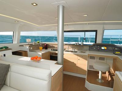 Galley of Galassia, a Bali 4.1 catamaran at Kontokali, Greece