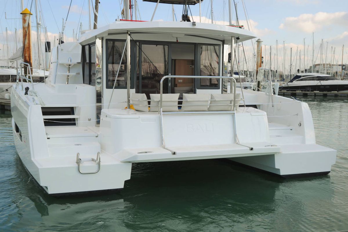 Exterior view of Galassia, a Bali 4.1 catamaran at Kontokali, Greece