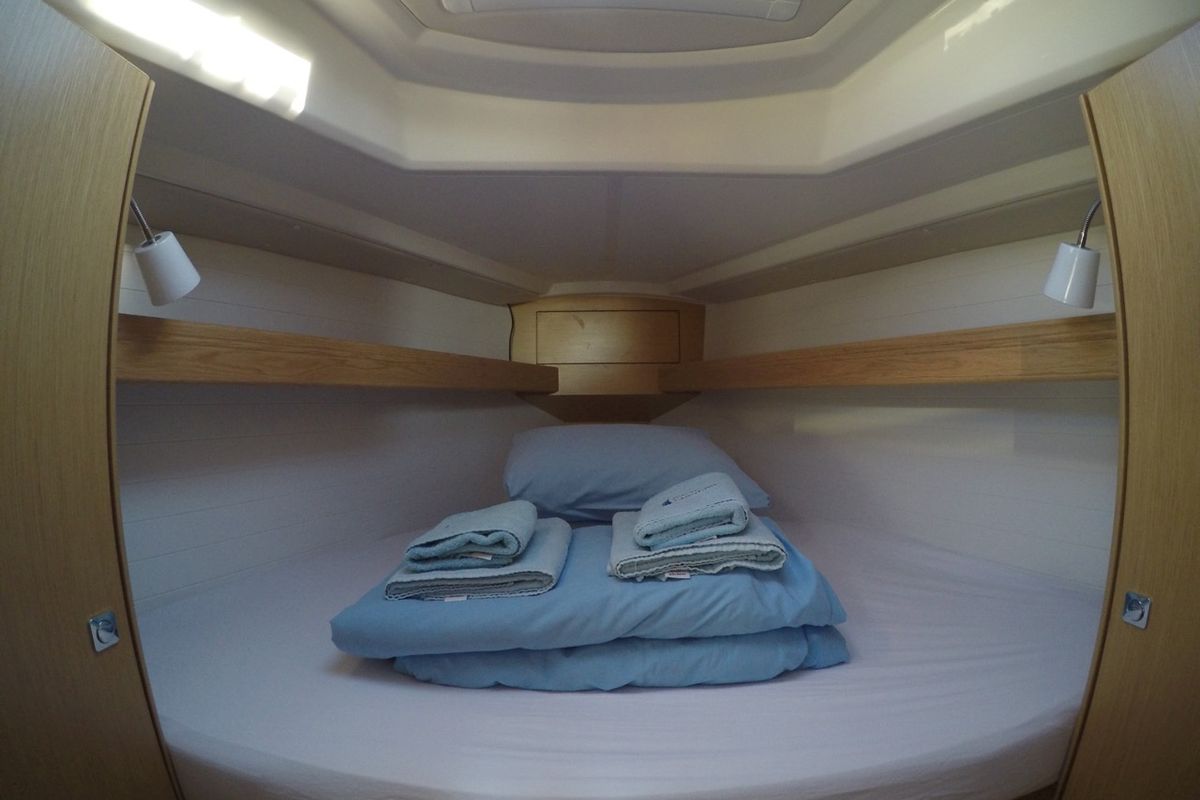 Cabin on Sora, a Bavaria Cruiser 34 sailboat at Fethiye, Turkey