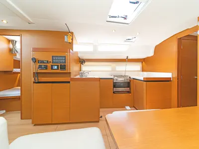 Galley of Pileas, a Jeanneau Sun Odyssey 490 sailboat at Gouvia, Greece