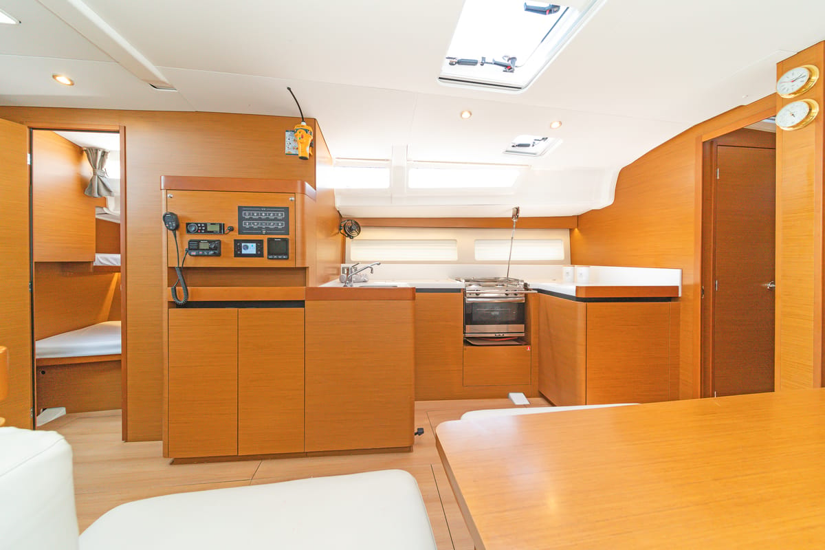 Galley of Pileas, a Jeanneau Sun Odyssey 490 sailboat at Gouvia, Greece