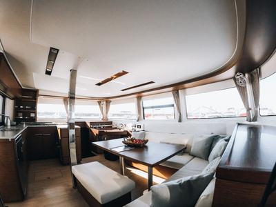 Salon of Sea Energy I, a Lagoon 46 catamaran at Athens, Greece