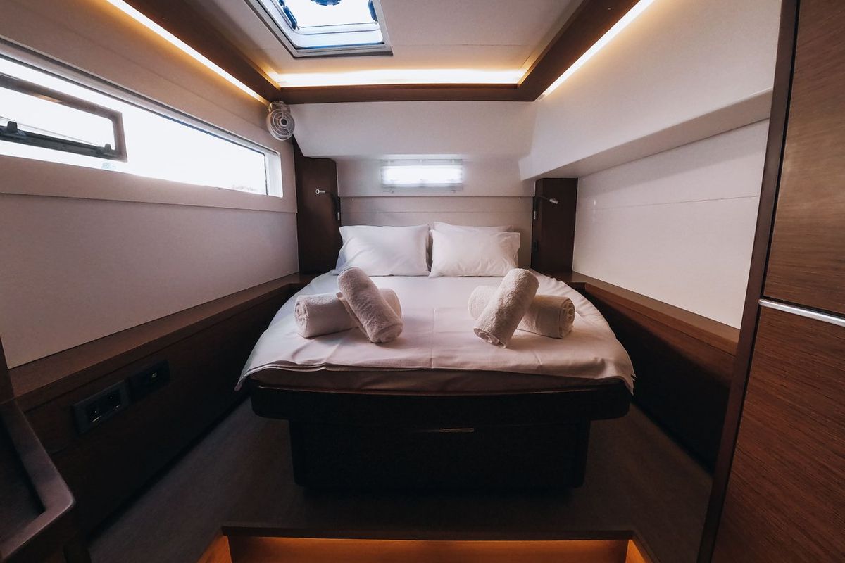 Cabin on Sea Energy I, a Lagoon 46 catamaran at Athens, Greece