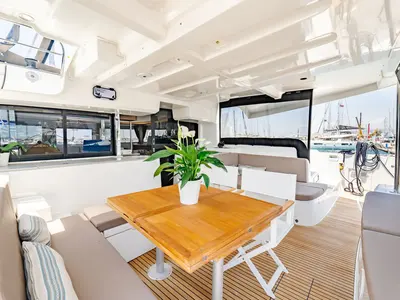 Deck of Sea Energy I, a Lagoon 46 catamaran at Athens, Greece