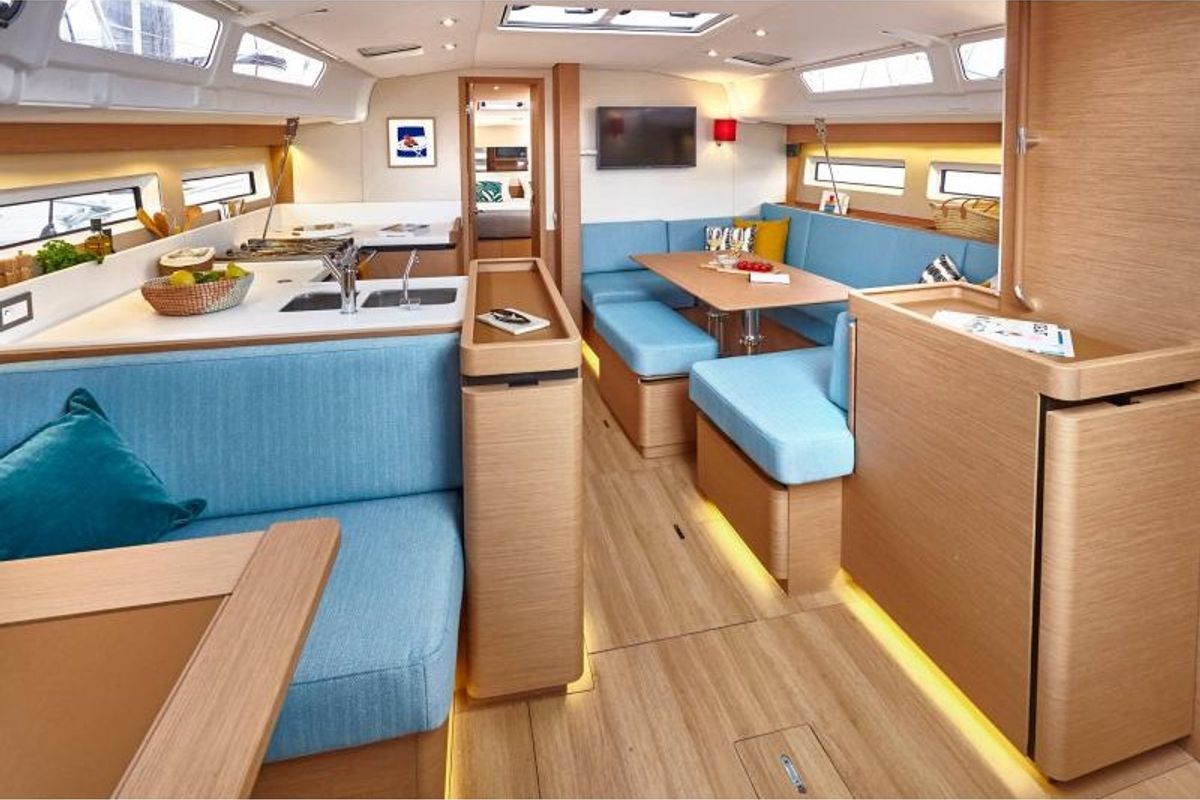 Salon of Etheria, a Jeanneau Sun Odyssey 490 sailboat at Keramoti, Greece
