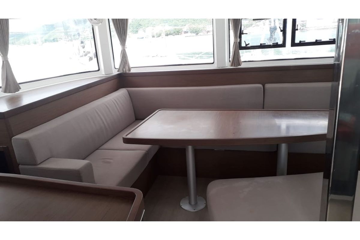 Salon of Tidre, a Lagoon 42 catamaran at Le Gosier, France