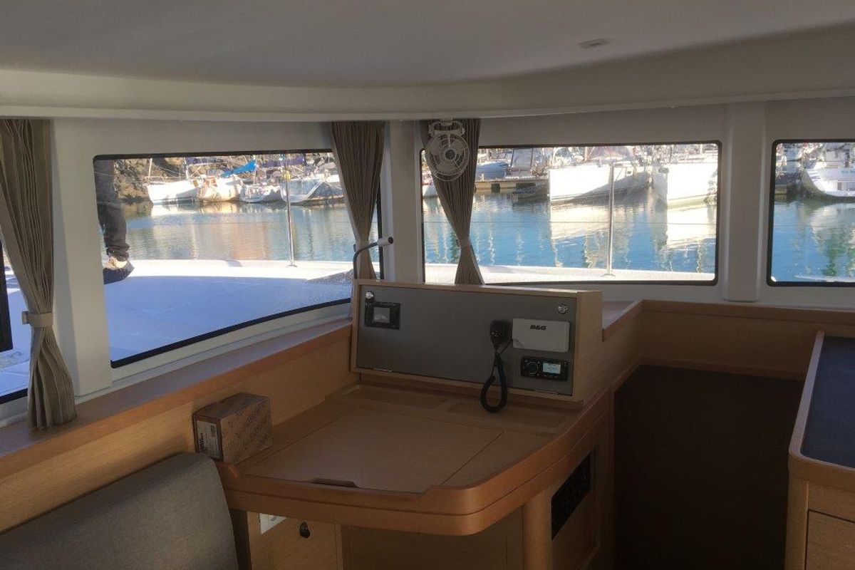 Cockpit of Tidre, a Lagoon 42 catamaran at Le Gosier, France