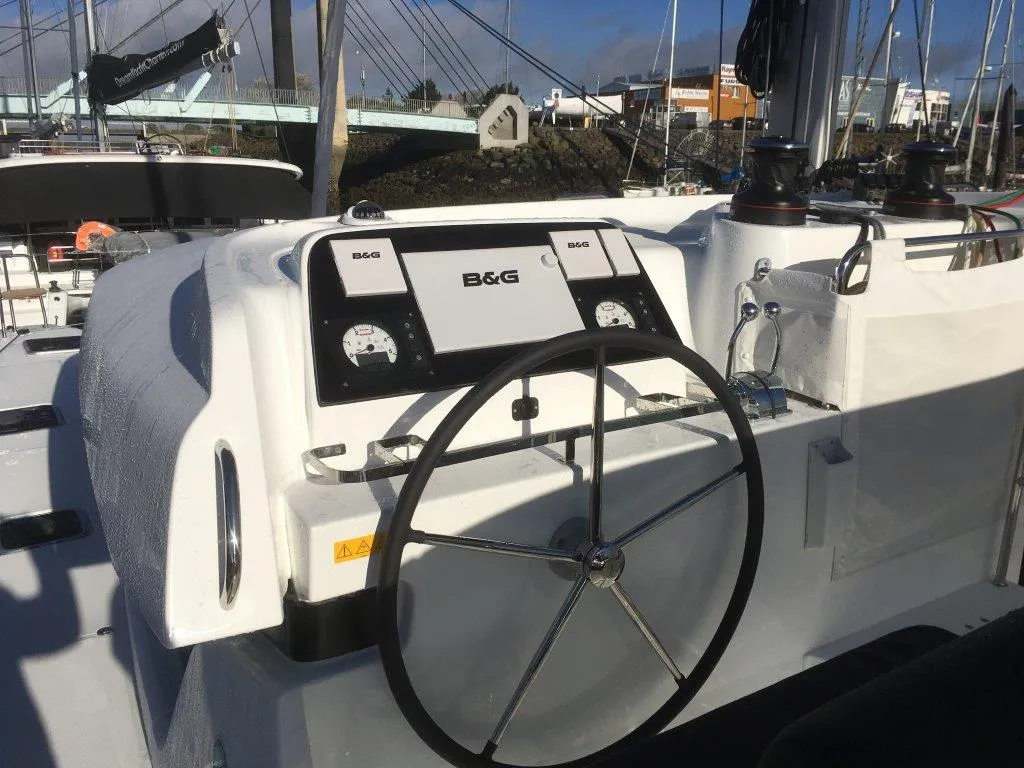 Cockpit of Tidre, a Lagoon 42 catamaran at Le Gosier, France