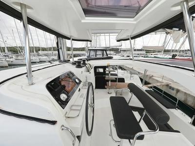 Cockpit of Lila, a Lagoon 42 catamaran at Grad Kaštela, Croatia