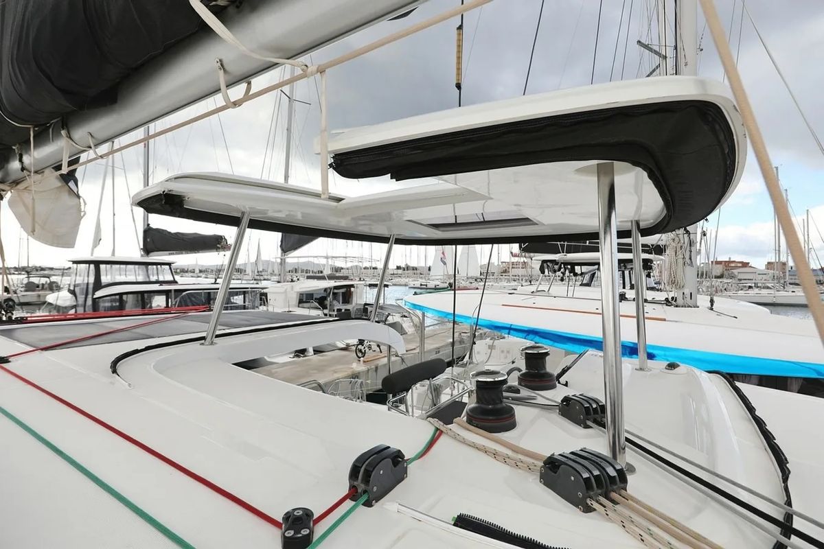 Deck of Lila, a Lagoon 42 catamaran at Grad Kaštela, Croatia