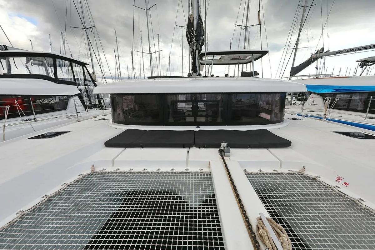 Deck of Lila, a Lagoon 42 catamaran at Grad Kaštela, Croatia