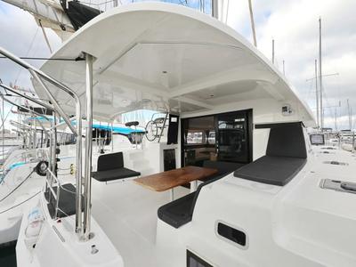 Deck of Lila, a Lagoon 42 catamaran at Grad Kaštela, Croatia