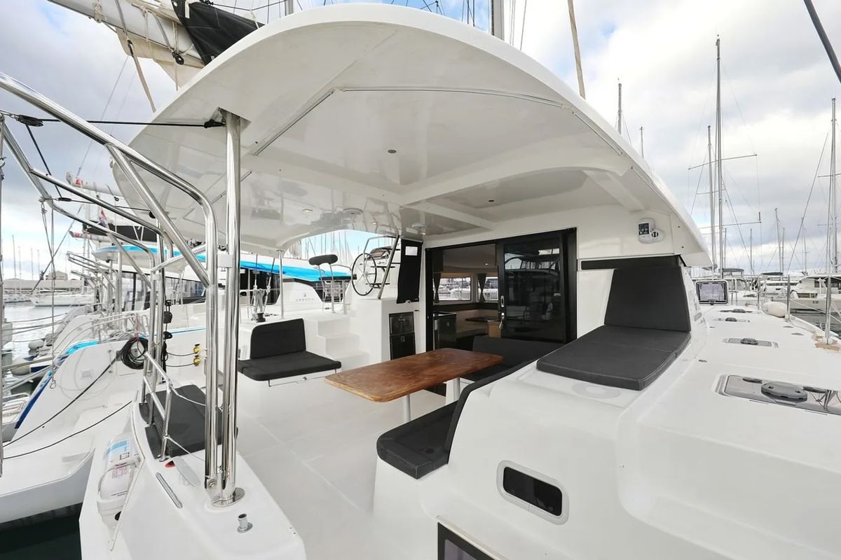 Deck of Lila, a Lagoon 42 catamaran at Grad Kaštela, Croatia