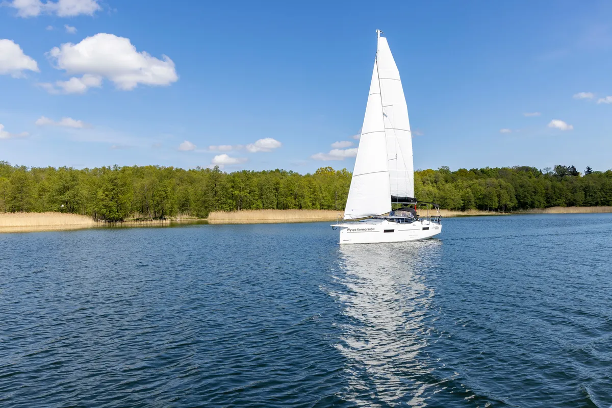 Exterior view of Czarci Ostrow, a Northman Maxus 34 sailboat at Sztynort, Poland