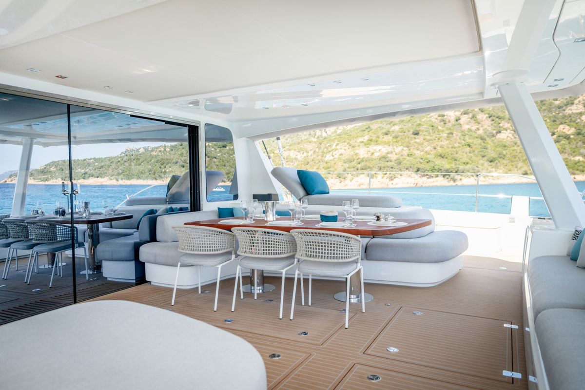 Deck of Spirit of Ponant, a Lagoon Seventy 7 catamaran at Eden Island Marina, Seychelles