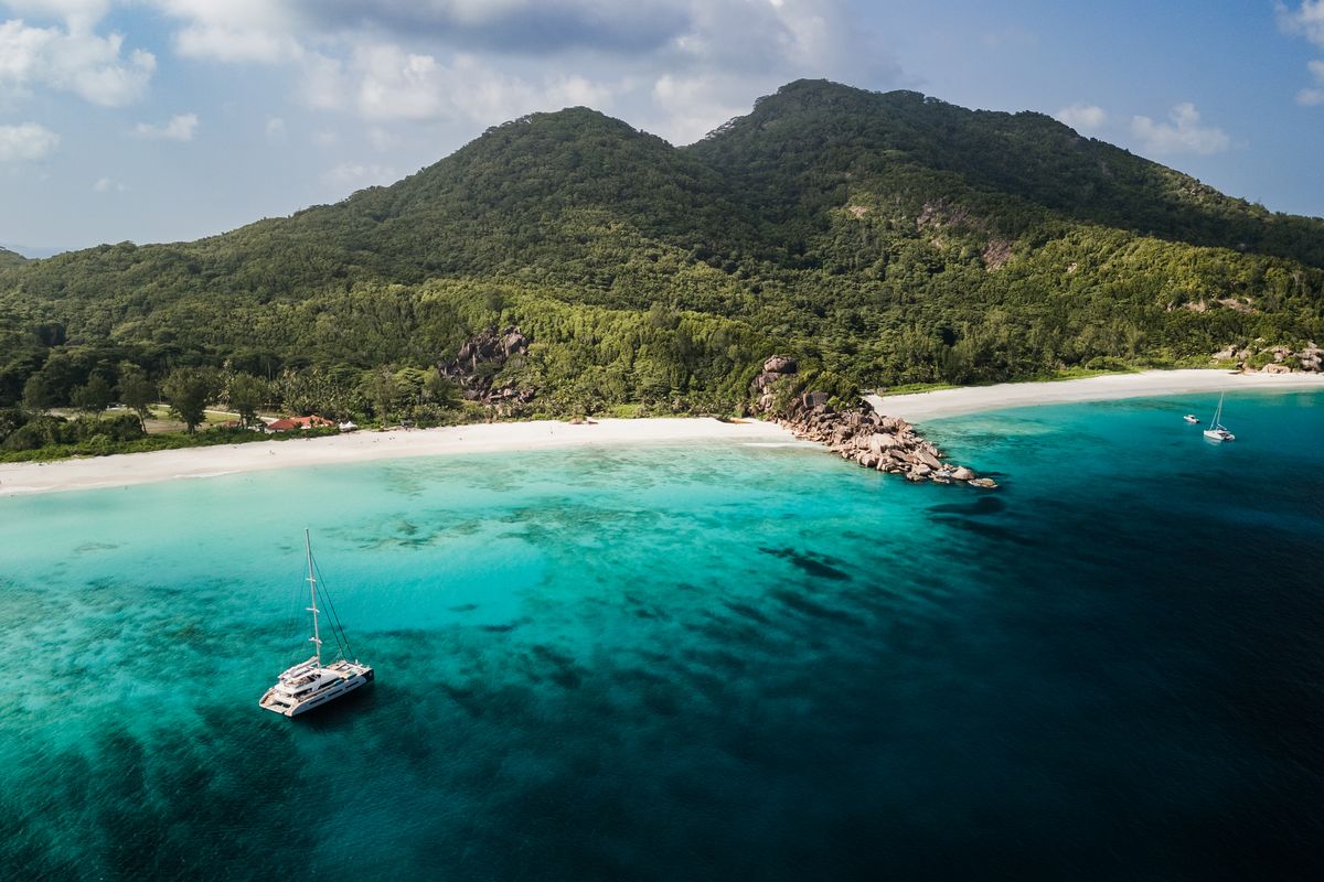 Exterior view of Spirit of Ponant, a Lagoon Seventy 7 catamaran at Eden Island Marina, Seychelles