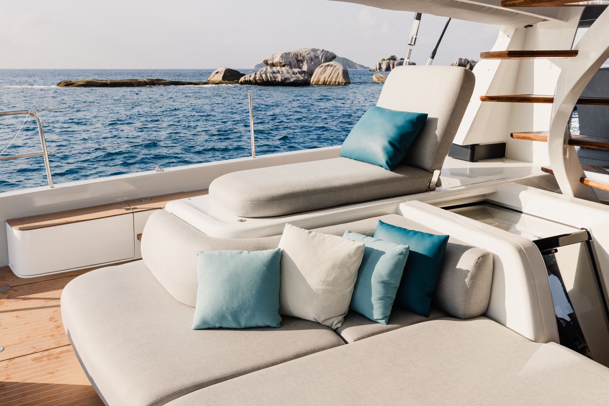 Deck of Spirit of Ponant, a Lagoon Seventy 7 catamaran at Eden Island Marina, Seychelles
