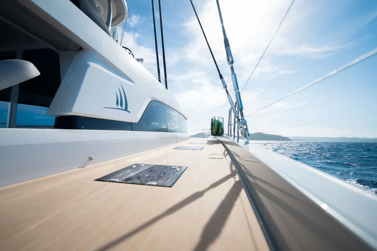 Deck of Spirit of Ponant, a Lagoon Seventy 7 catamaran at Eden Island Marina, Seychelles