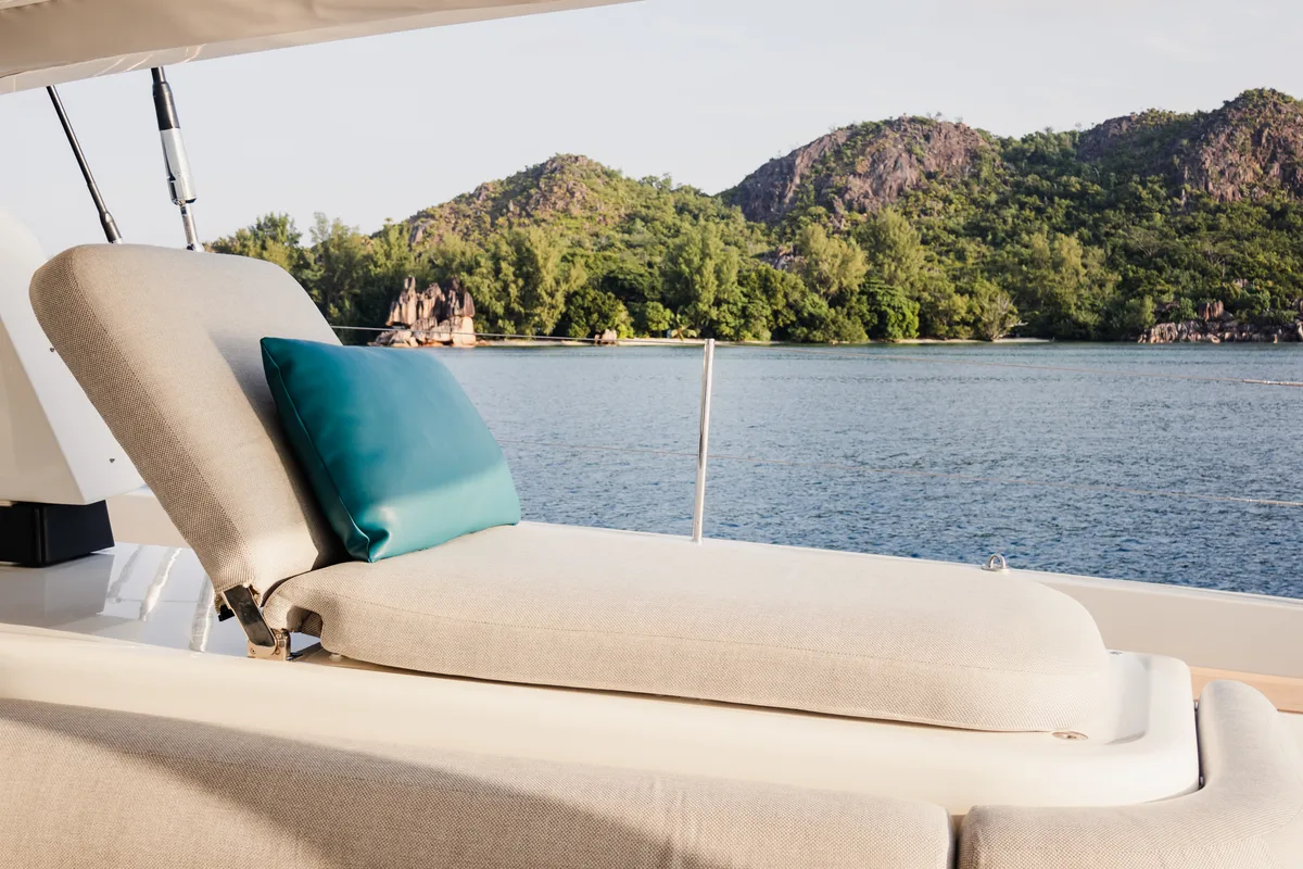 Deck of Spirit of Ponant, a Lagoon Seventy 7 catamaran at Eden Island Marina, Seychelles