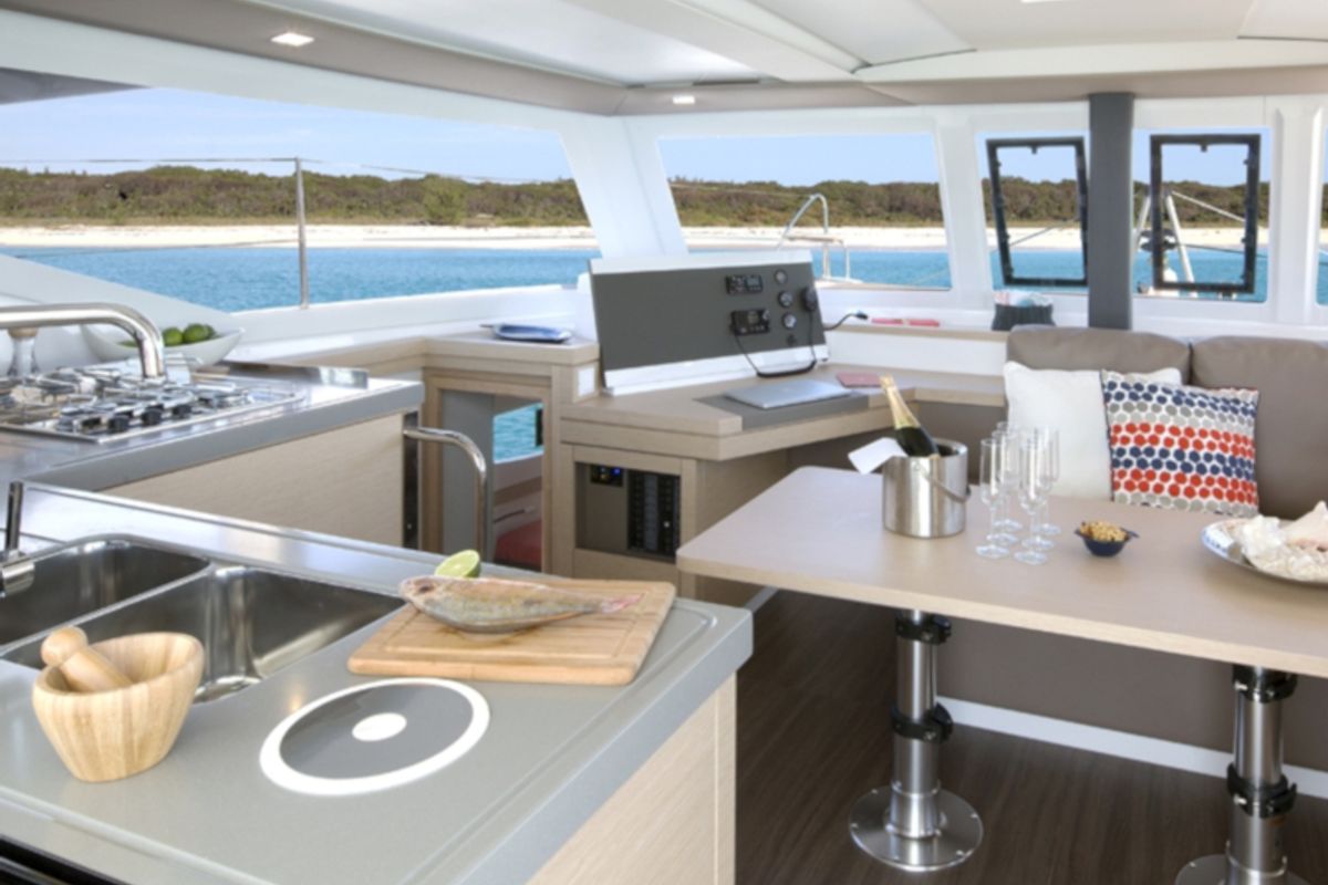 Galley of Ginesta, a Fountaine Pajot Lucia 40 catamaran at Palamós, Spain