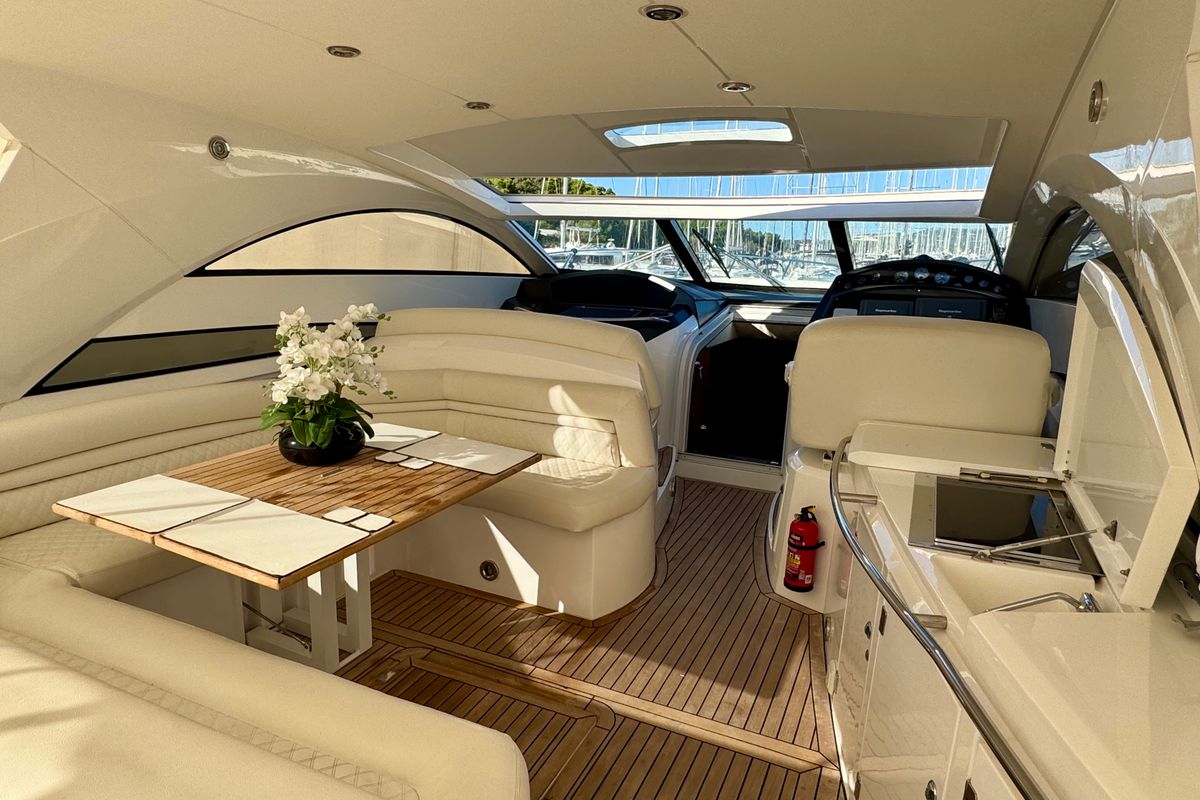 Salon of Polly, a Sunseeker Portofino 53 motorboat at Općina Rogoznica, Croatia