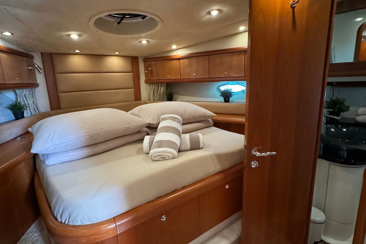 Cabin on Polly, a Sunseeker Portofino 53 motorboat at Općina Rogoznica, Croatia