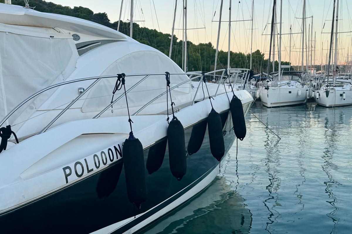 Exterior view of Polly, a Sunseeker Portofino 53 motorboat at Općina Rogoznica, Croatia
