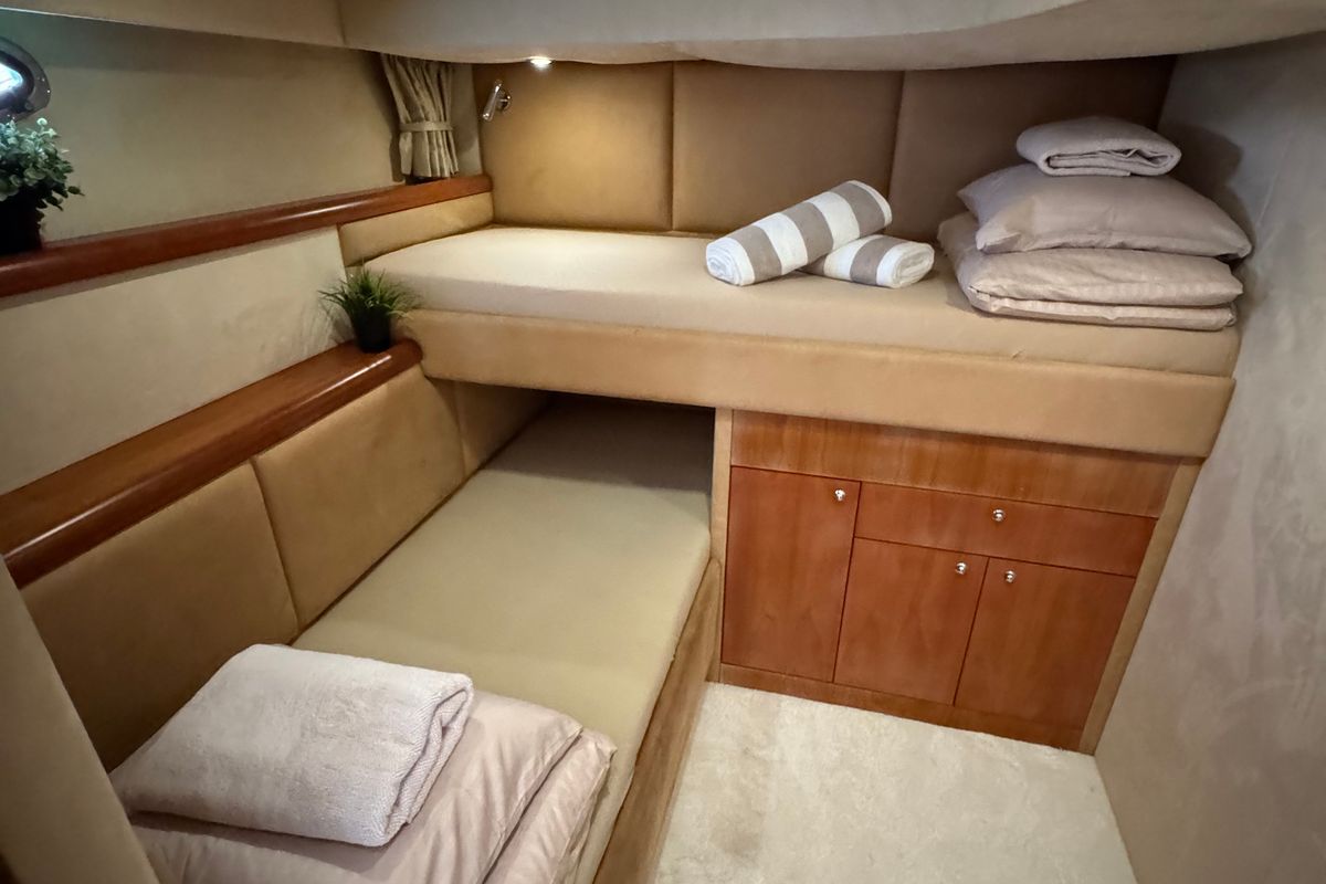 Cabin on Polly, a Sunseeker Portofino 53 motorboat at Općina Rogoznica, Croatia