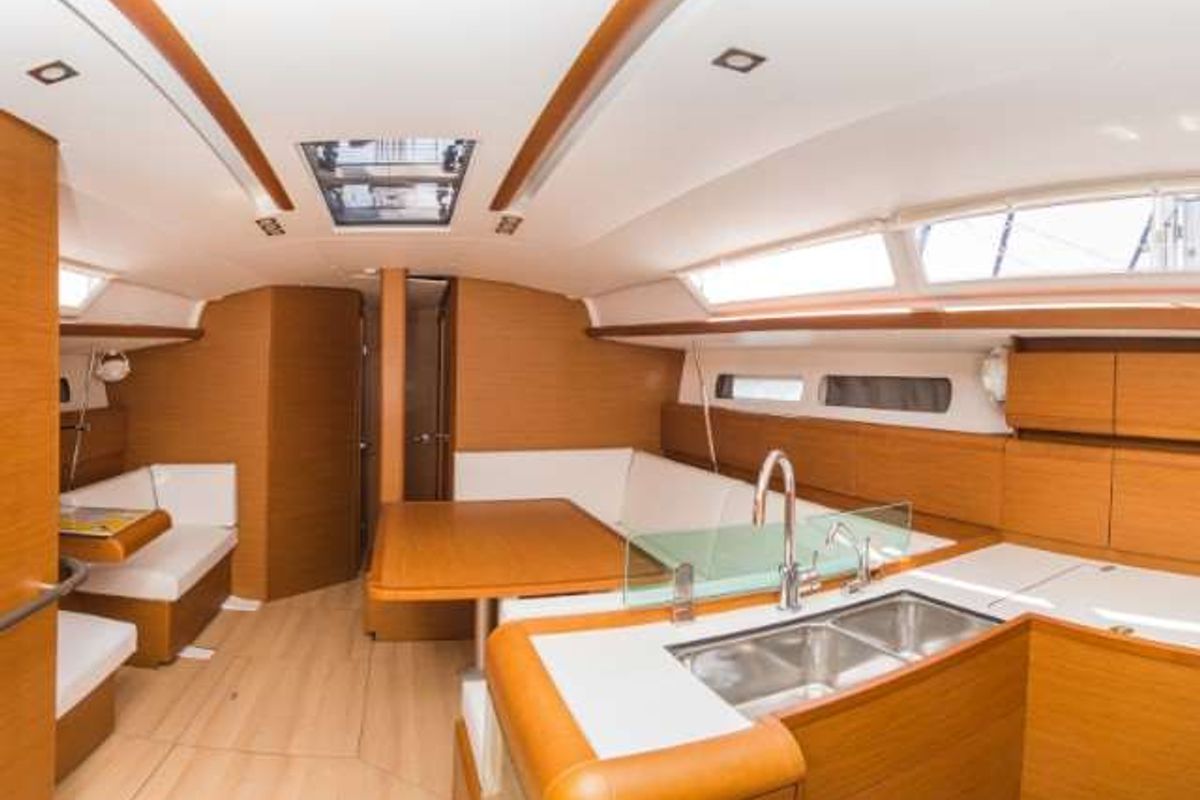 Salon of Top Smile, a Jeanneau Sun Odyssey 449 sailboat at Punat, Croatia