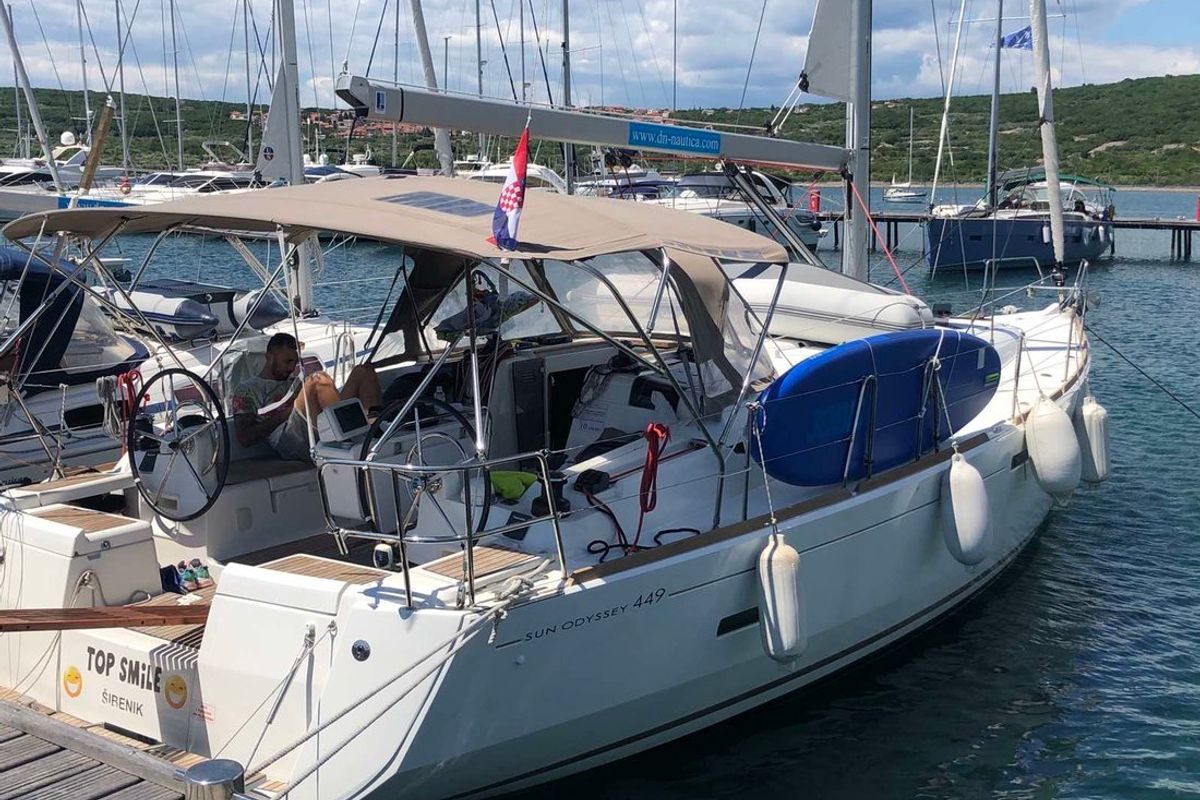 Top Smile, a Jeanneau Sun Odyssey 449 sailboat at Punat, Croatia