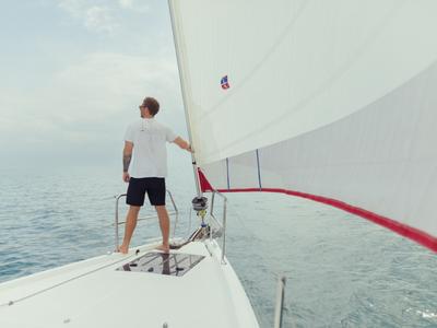 Deck of Sunsail 44 SO Classic, a Jeanneau Sun Odyssey 440 sailboat at Marigot, France