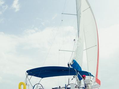 Deck of Sunsail 44 SO Classic, a Jeanneau Sun Odyssey 440 sailboat at Marigot, France