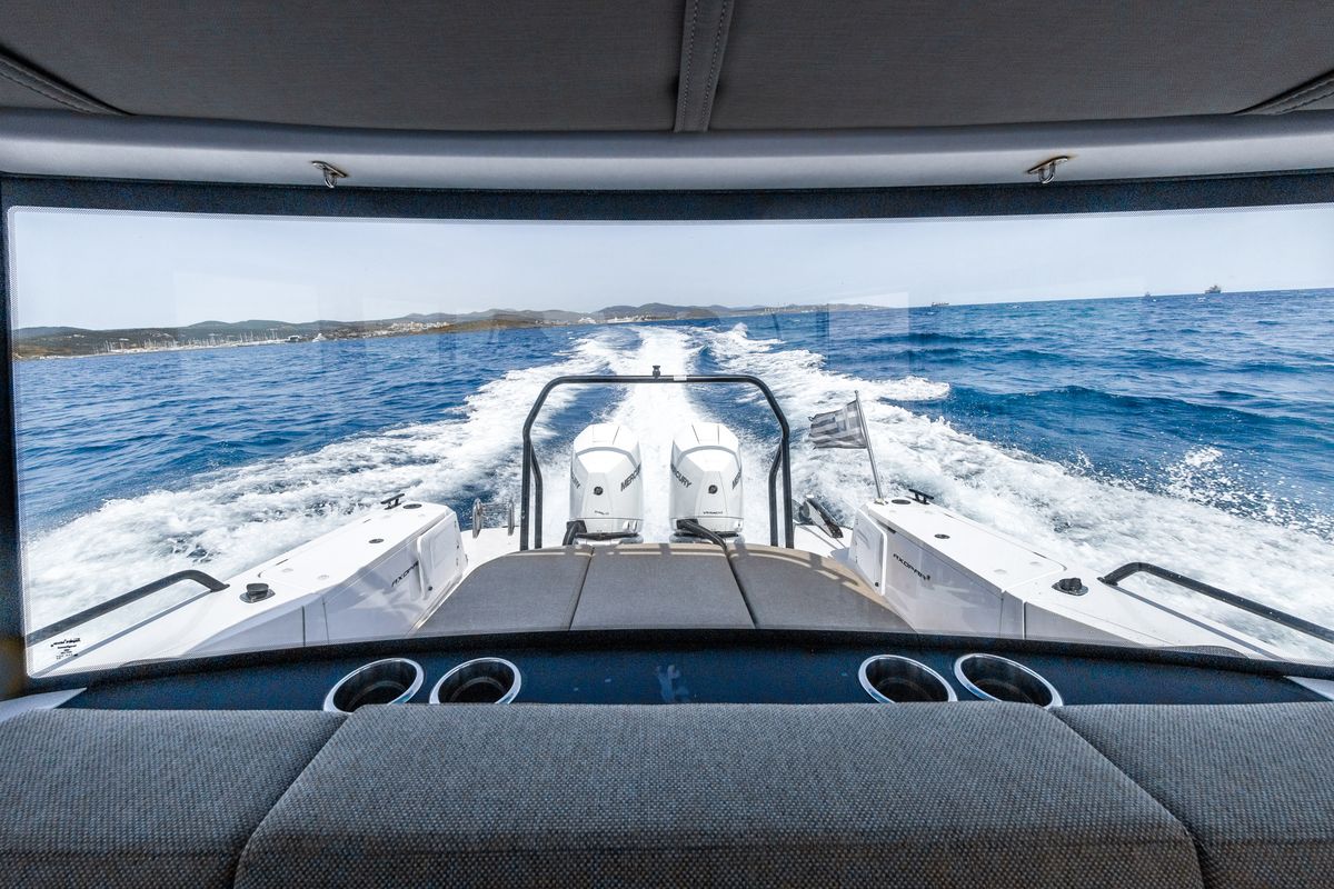 Salon of VIDA, a Axopar 37 XC Cross Cabin motorboat at Lavreotiki Municipal Unit, Greece