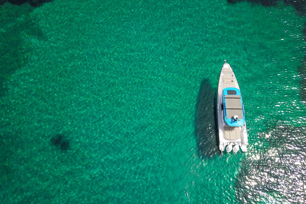 Exterior view of VIDA, a Axopar 37 XC Cross Cabin motorboat at Lavreotiki Municipal Unit, Greece