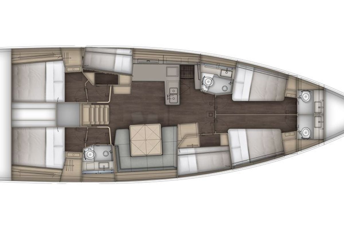 Floor plan of Seraphine, a Dufour 54 sailboat at Seget Donji, Croatia