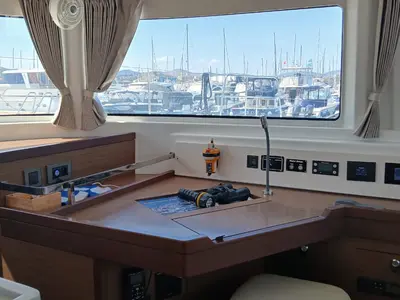 Cockpit of Ostraco, a Lagoon 46 catamaran at Lavreotiki Municipal Unit, Greece
