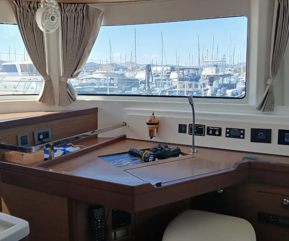 Cockpit of Ostraco, a Lagoon 46 catamaran at Lavreotiki Municipal Unit, Greece