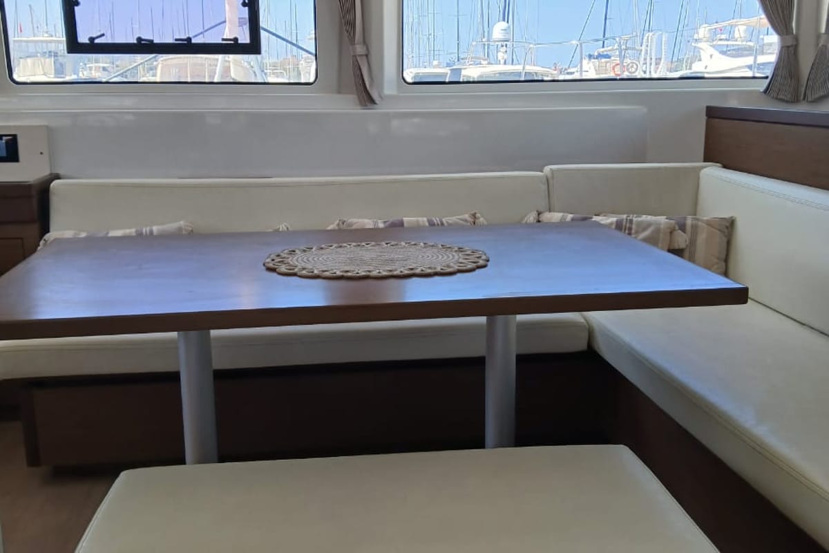 Salon of Ostraco, a Lagoon 46 catamaran at Lavreotiki Municipal Unit, Greece