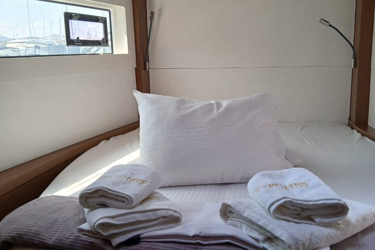 Cabin on Ostraco, a Lagoon 46 catamaran at Lavreotiki Municipal Unit, Greece