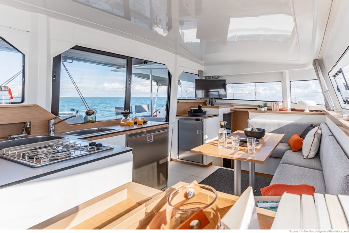 Salon of The Nauti Salesman, a Excess 11 catamaran at Central Abaco, Bahamas