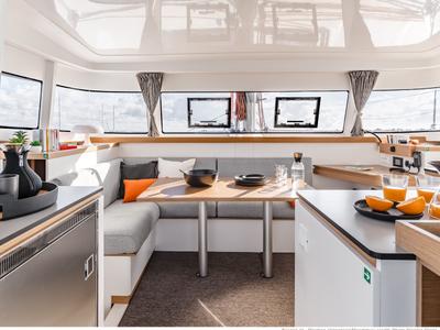 Salon of The Nauti Salesman, a Excess 11 catamaran at Central Abaco, Bahamas